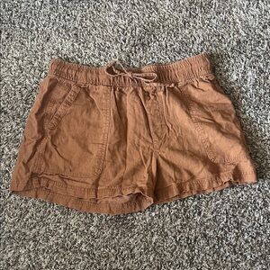 Women's Rust Drawstring Linen-Blend Shorts